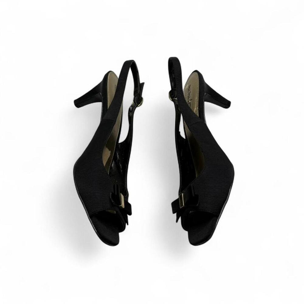 Coach & Four Black Kitten Heels gold bow slingback kitten heels 2” heel 9 1/2 - Picture 4 of 8
